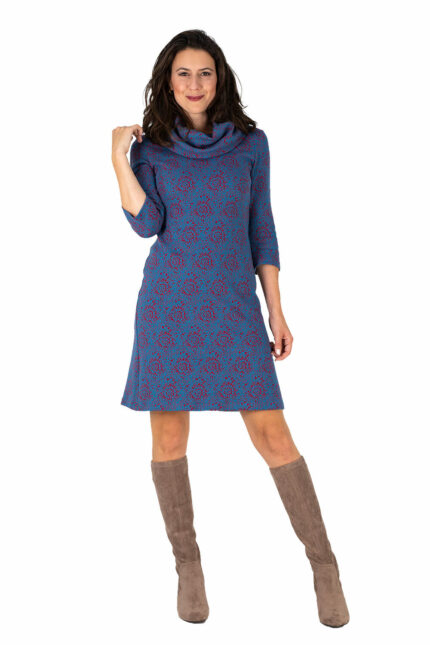 Kleid Lena Jaquard blau-rot