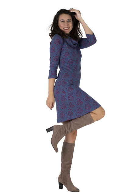 Kleid Lena Jaquard blau-rot