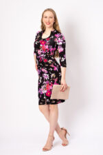 Figurwunder-Kleid Sunnie SpringFlowerBlack, passende Clutch